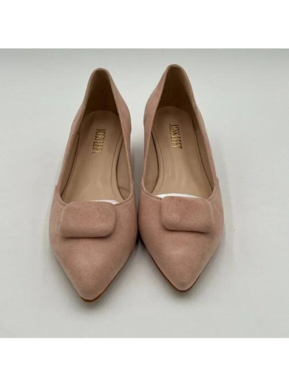 miss left Beige Low Heels Pointy Toe Pump Kitten Heel Slip On Wedding Shoes